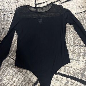 Plumey Black Long Sleeve Mesh Yoke Bodysuit